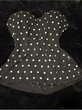 lei 2000s Black and White Polka Dot Strapless top